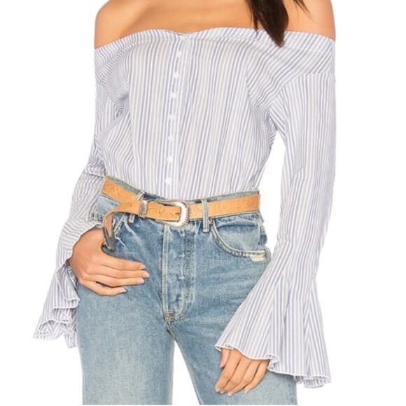 Free People March to the Beat Off the Shoulder Striped Flare Sleeve Top Medium - Picture 1 of 10